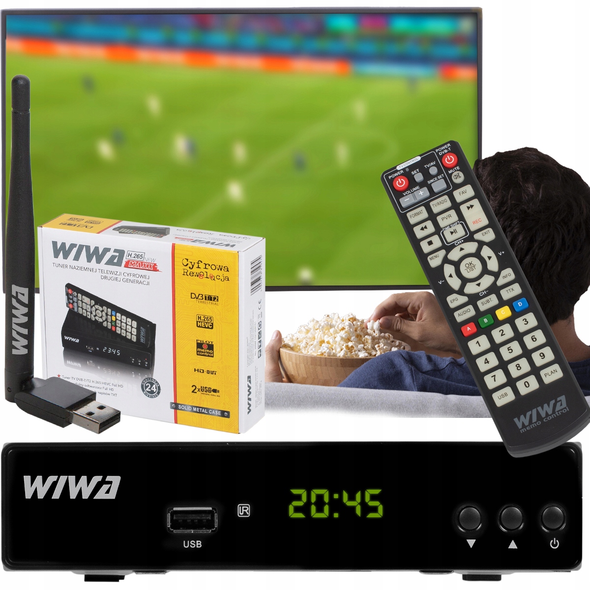 Tuner DVB-T2 Wiwa h.265 maxx + Wiwa Anténa WIFI